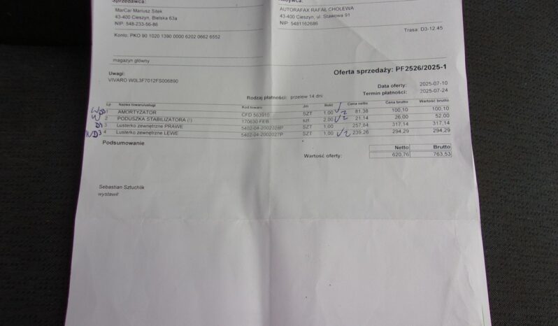 Opel Vivaro Klimatyzacja, Ele szyby, Ele lusterka, 3 osobowy, 2900 DMC full